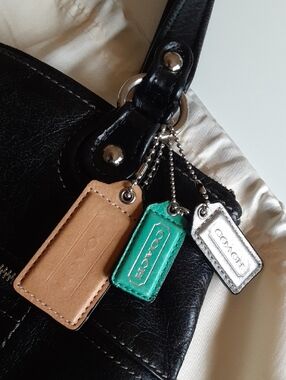 COACH Signature Poppy Glam Black Glazed Distressed Leather Tote Bag